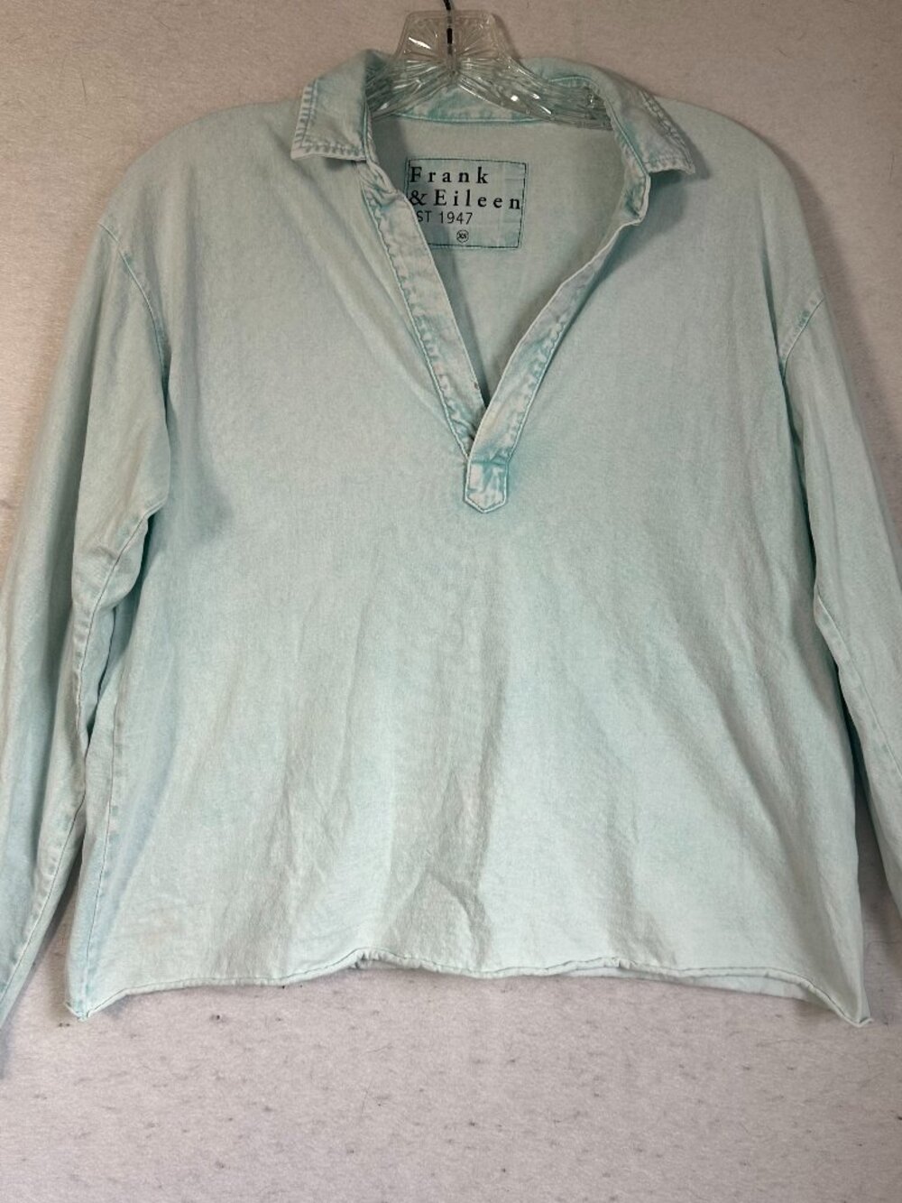 Frank and Eileen Patrick Popover Henley seafoam green shirt Sz XS Preppy Cotton